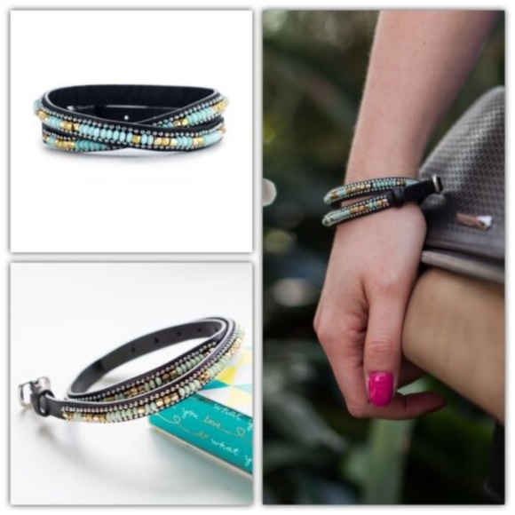 Stella and Dot Sierra Beaded Double Wrap Leather Bracelet - Picture 2 of 7